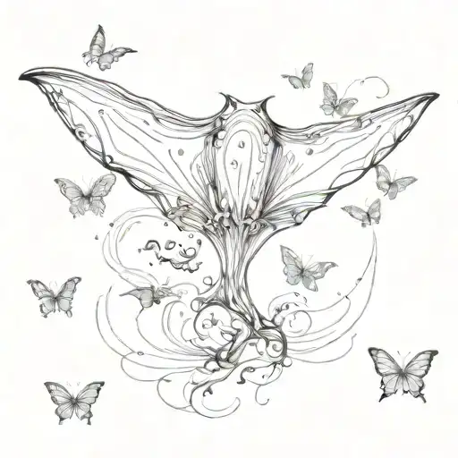 manta ray with butterflies flying around it  tattoo design idea