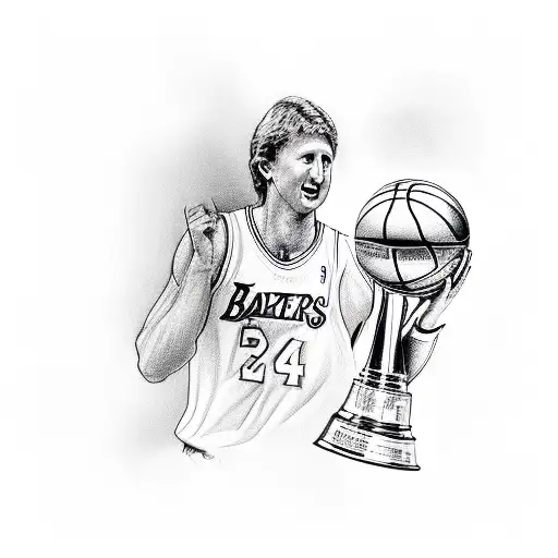 A sketch of Larry Bird holding the Larry O'Brien Championship Trophy tattoo design idea