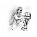 A sketch of Larry Bird holding the Larry O'Brien Championship Trophy tattoo design idea
