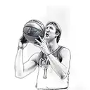 A sketch of Larry Bird holding the Larry O'Brien Championship Trophy tattoo design idea