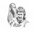 A sketch of Larry Bird holding the Larry O'Brien Championship Trophy tattoo design idea