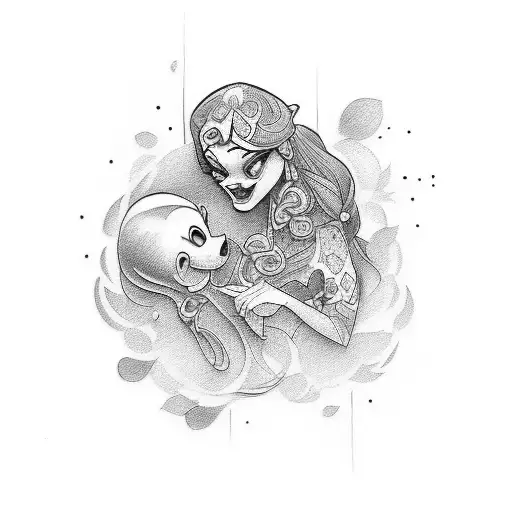 Show me an image with two tattoos. One for husband, one for wife. They should be coordinating. The couple loves Disney,  tattoo design idea