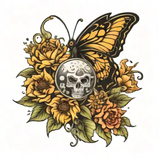 sun ,moon , butterfly,flower tattoo design idea