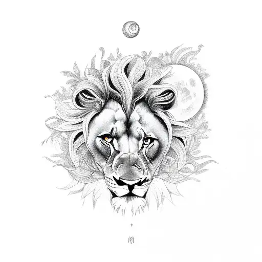 Lion jasmin flower moon  tattoo design idea