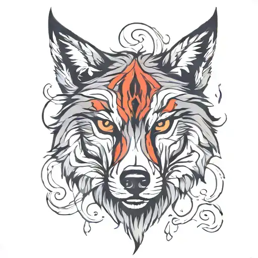 wolf face stencil tattoo