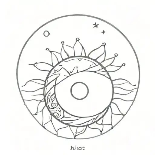 sea, moon, sun symbol tattoo design idea