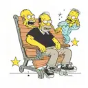 bob belcher and Homer Simpson sitting on bench watching stars tattoo design idea