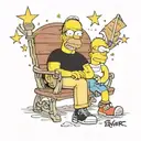 bob belcher and Homer Simpson sitting on bench watching stars tattoo design idea