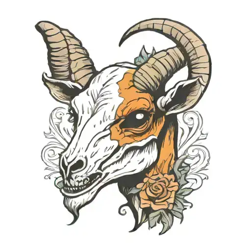 goat skull with broken horns tattoo design idea
