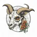 goat skull with broken horns tattoo design idea