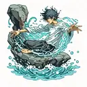 faceless well built anime man floating over water with magic power flowing around him  tattoo design idea
