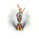 a candlestick with a burning candle and hands that warm it tattoo design idea