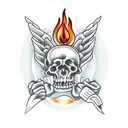 a candlestick with a burning candle and hands that warm it tattoo design idea