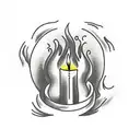 a candlestick with a burning candle and hands that warm it tattoo design idea