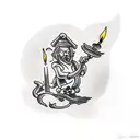 a candlestick with a burning candle and hands that warm it tattoo design idea