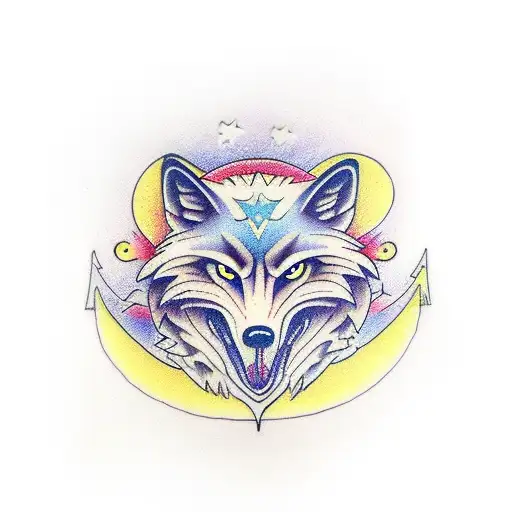 wolf moon and a eagle on a  forearm  tattoo design idea