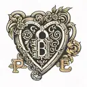 Letters B, P and M in a heart shaped lock tattoo design idea