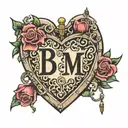 Letters B, P and M in a heart shaped lock tattoo design idea