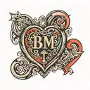 Letters B, P and M in a heart shaped lock tattoo design idea