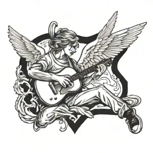 An angelic figure playing a trap beat on a guitar tattoo design idea