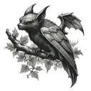 A dark and mysterious tattoo of a demon bat perched on a tree branch tattoo design idea