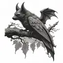 A dark and mysterious tattoo of a demon bat perched on a tree branch tattoo design idea