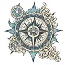 Viking compass with blue tattoo design idea