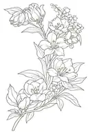 bouquet of lily of the valley, hawthorn, carnation, snowdrop, daffodil, chrysanthemum and the peony tattoo design idea