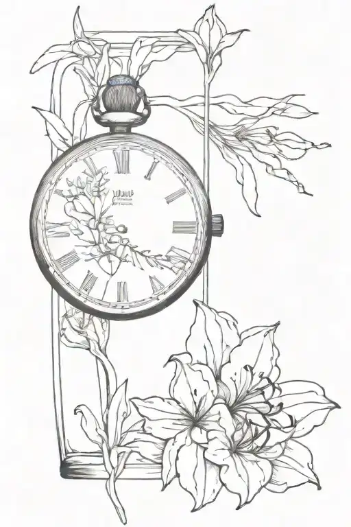 broken old watch and lycoris radiata tattoo design idea