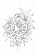 broken old watch and red lycoris radiata tattoo design idea