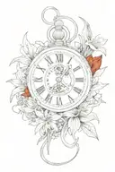 broken old watch and red lycoris radiata tattoo design idea