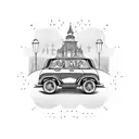 Vintage car driving through the streets of Denmark tattoo design idea