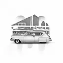 Vintage car driving through the streets of Denmark tattoo design idea