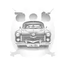 Vintage car driving through the streets of Denmark tattoo design idea