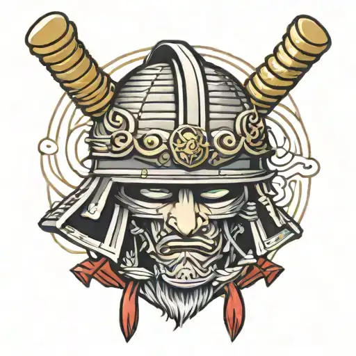 Samurai helmet and wind bars,  facing to the right  tattoo design idea