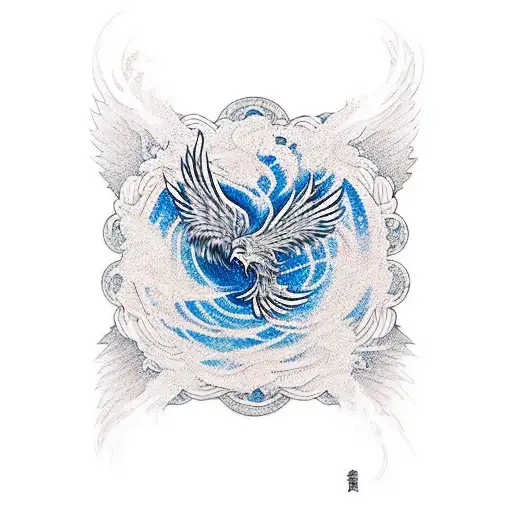 A phoenix emerging from a swirling vortex of ink brush strokes tattoo design idea
