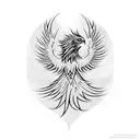 A phoenix emerging from a swirling vortex of ink brush strokes tattoo design idea