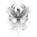 A phoenix emerging from a swirling vortex of ink brush strokes tattoo design idea
