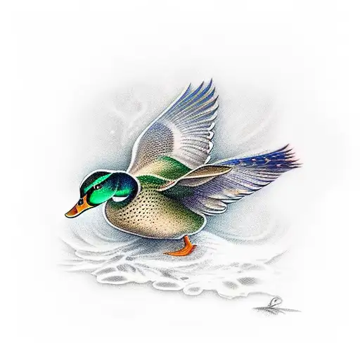 mallard nature with fairies tattoo design idea