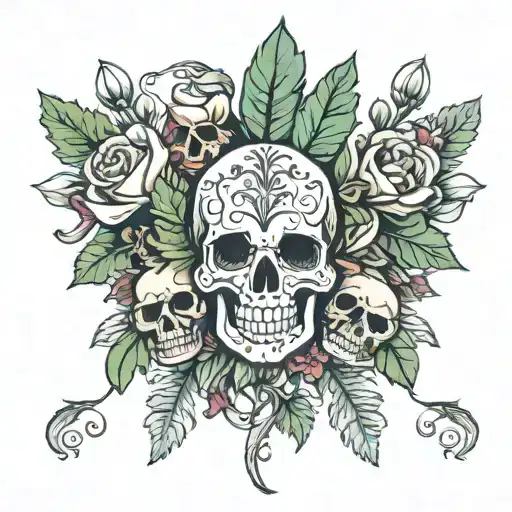 cilantro and skulls tattoo design idea