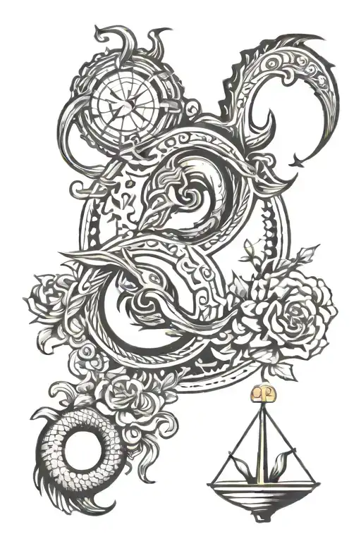 Capricorn, libra and pisces zodiac sign tattoo design idea
