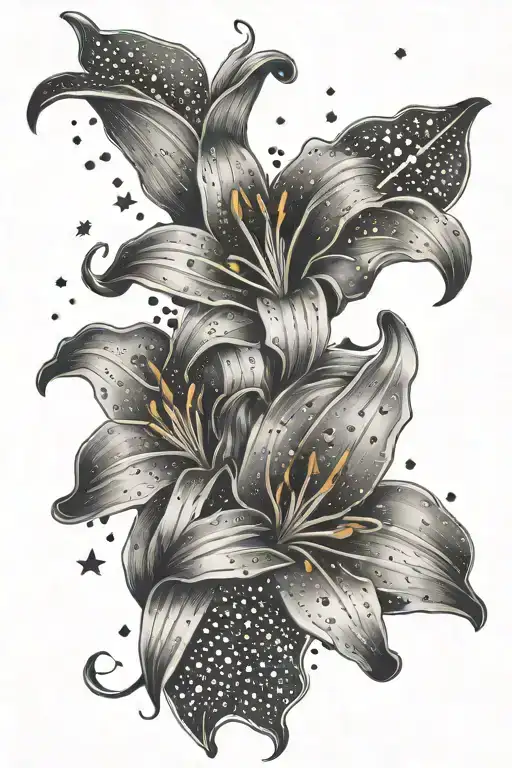 Lily flower with stars  tattoo design idea