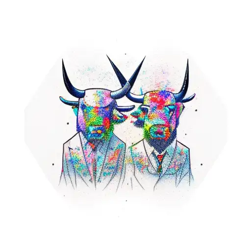 Bull and bear engaged in a philosophical debate tattoo design idea