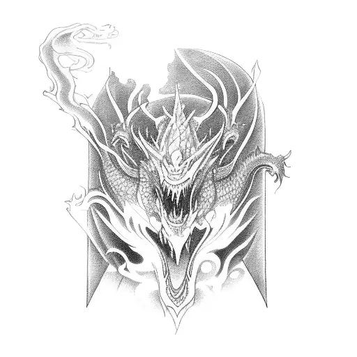  an open book of magic with magic fog, double bass and dragons. tattoo design idea