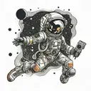 An astronaut floating in space surrounded by swirling psychedelic patterns inspired by rock music album covers tattoo design idea