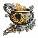 cauldron with number 13 incorporated tattoo design idea