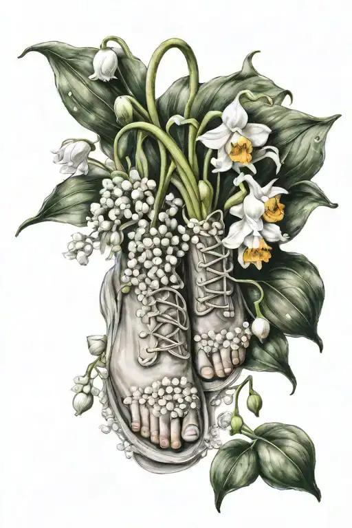 baby's feet lily of the valley and daffodil flowers tattoo design idea