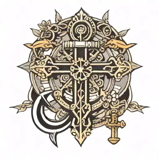 cross with anchor connected tattoo design idea