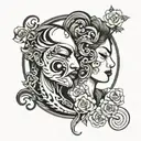 ying and yang with man and woman kissing each other tattoo design idea