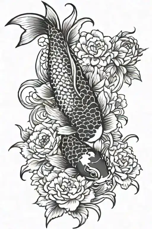 japanese koi and peony flowers tattoo design idea